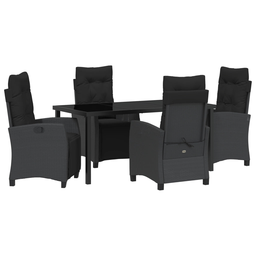 Set da Pranzo da Giardino 5 Pezzi Nero in Rattan Polimerico