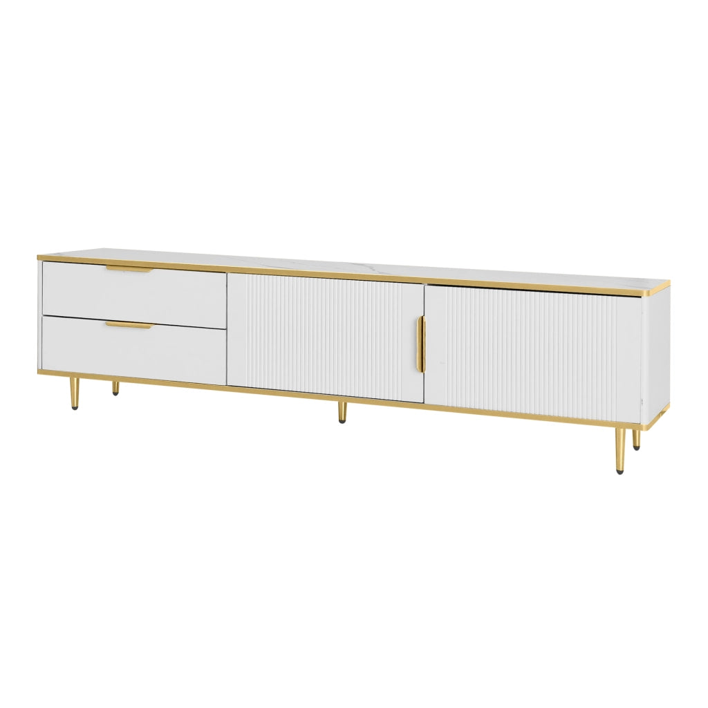 Mobile porta TV con 2 cassetti e 2 vani a giorno in MDF e pannello truciolare bianco e oro 170 × 37 × 45 cm