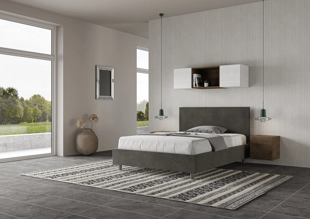 Letto Matrimoniale 160x190 cm con Rete e Contenitore Adele Grigio