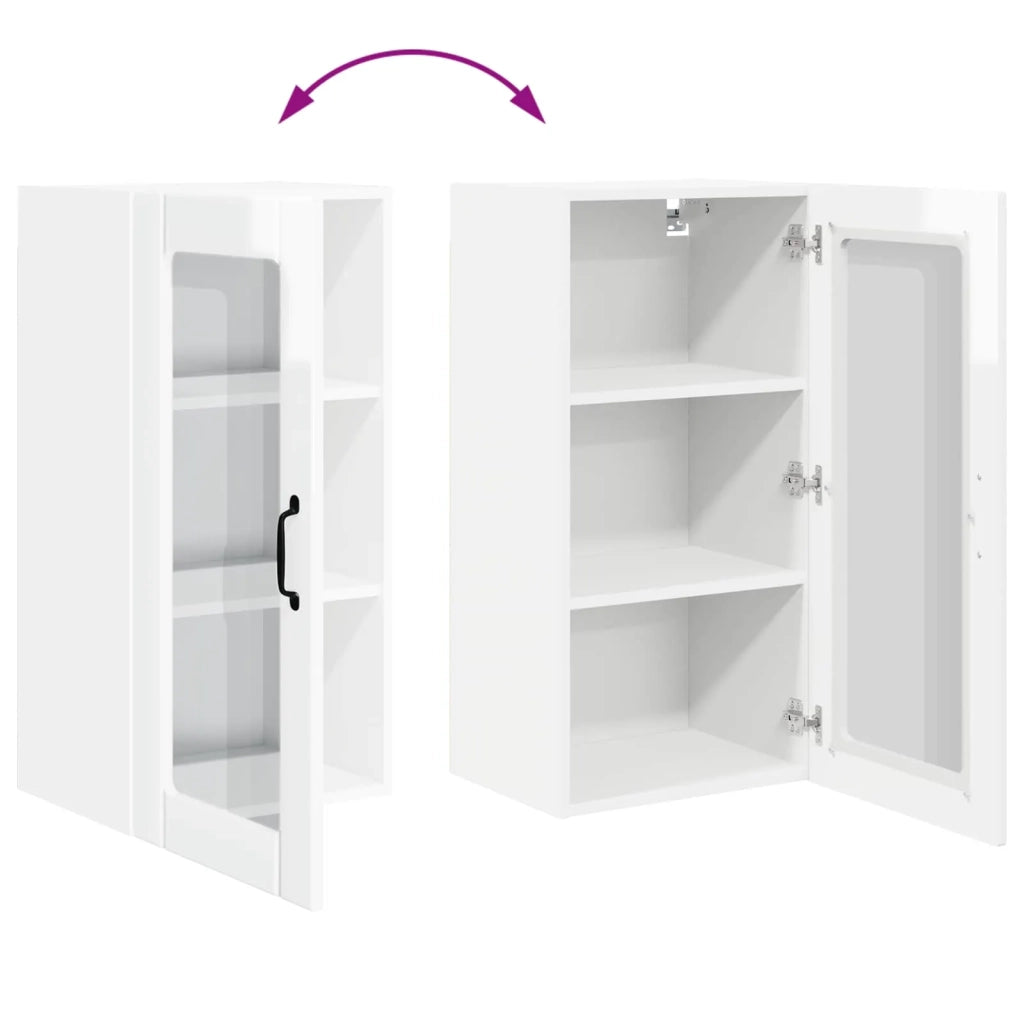 Pensile da cucina | Mobile in vetro da parete PORTO 2 pz Bianco Lucido
