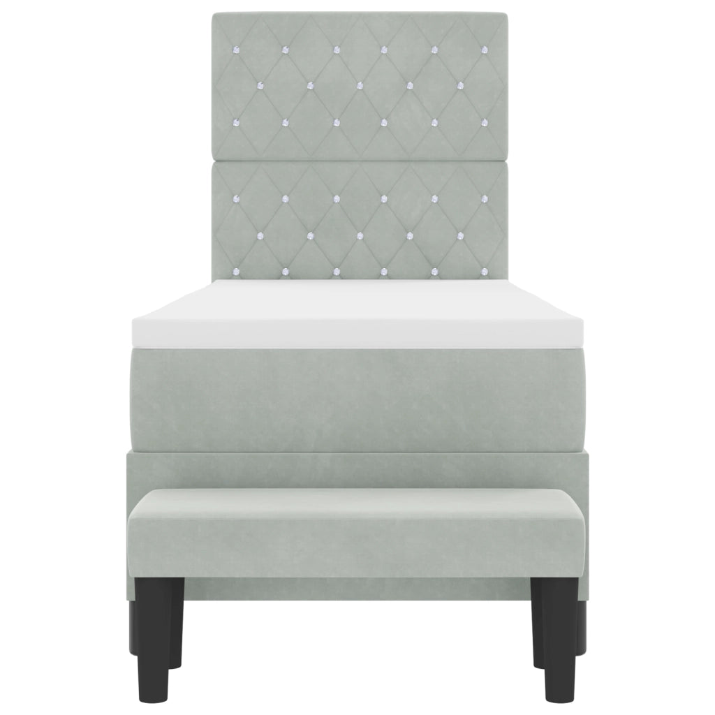 Letto con Box Spring con Materasso e Panca Grigio Chiaro 80x200 cm Velluto