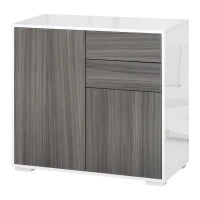 Mobiletto 2 Cassetti e 2 Ante, Apertura a Pressione, Mobile con 2 Cassetti e 2 Ante per Casa e Ufficio, 79x36x74cm, Grigio Chiaro e Bianco