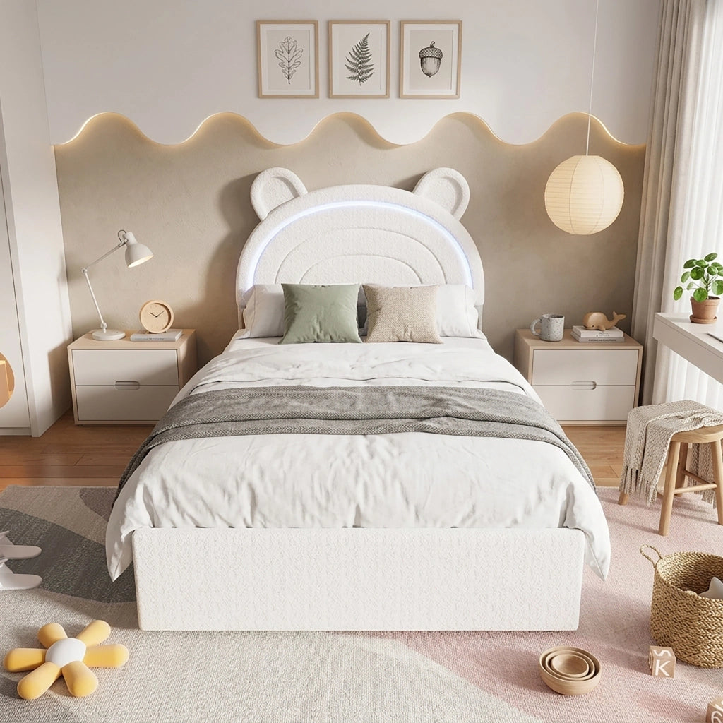 letto imbottito velluto beige 90 x 200 cm