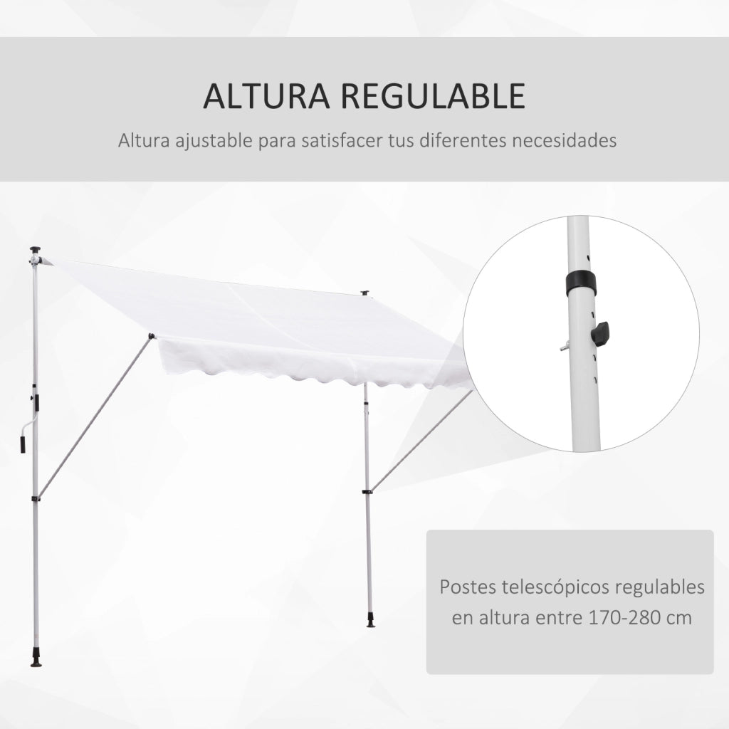 Toldo Retrattile Manuale per Terrazza con Manovella ¨C Zephmum ¨C 300x150 cm, Bianco