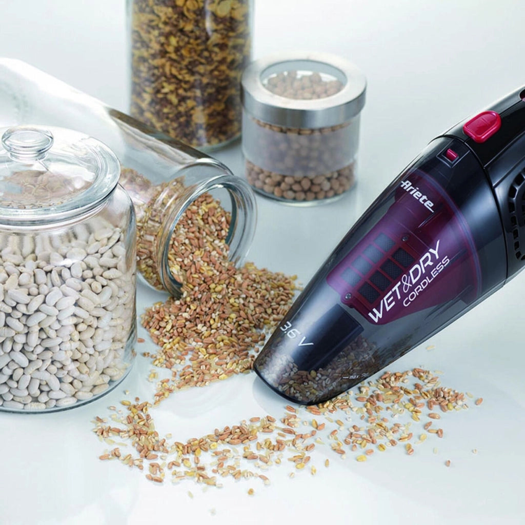 Ariete 2474 Wet & Dry cordless - Aspirabriciole e liquidi senza fili - batteria ricaricabile - accessori inclusi - Viola e Nero