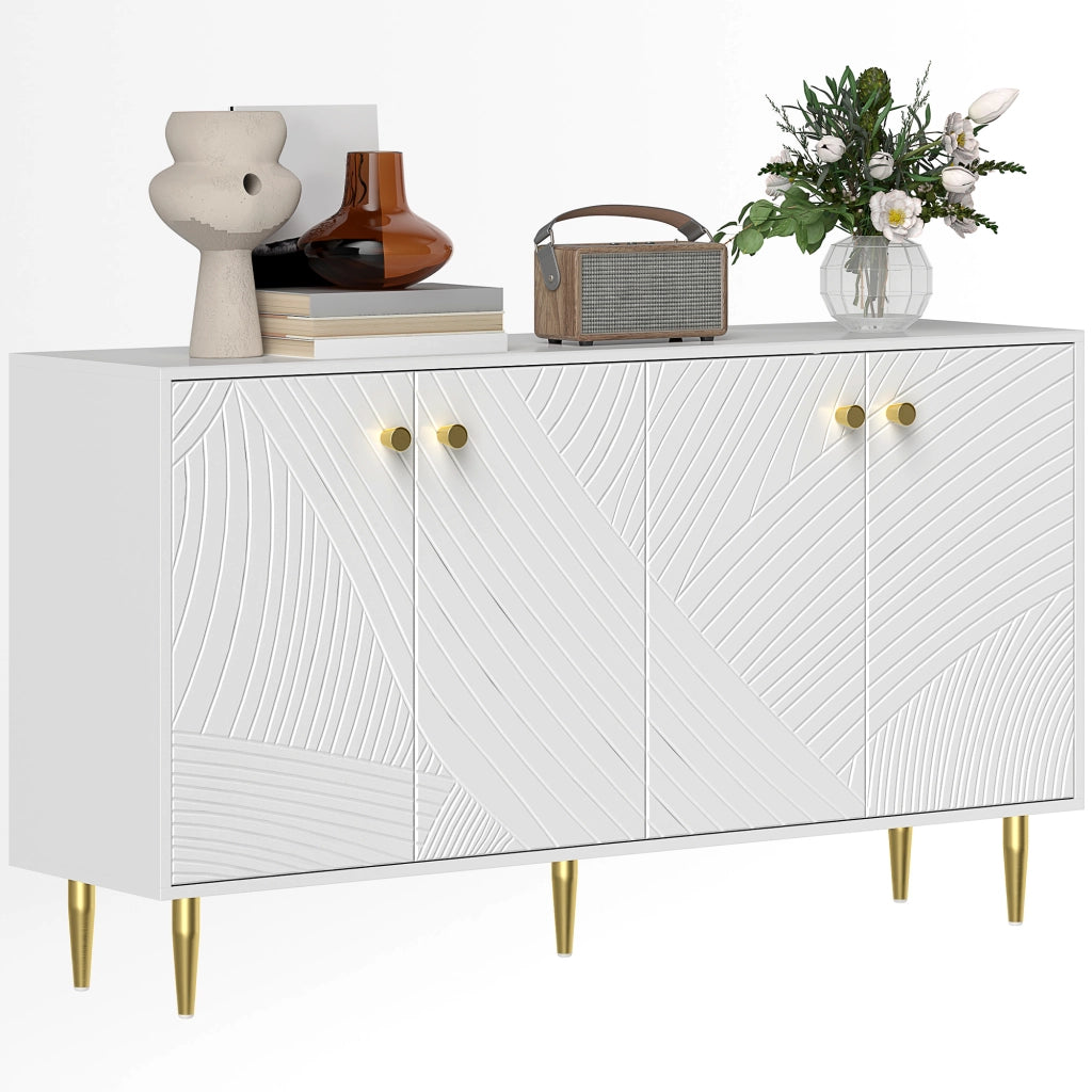 Armadio da soggiorno con ripiani regolabili e ante ¨C Zephmum ¨C Bianco 140x35x77.5 cm