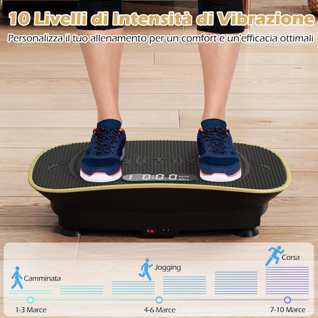 Pedana Vibrante Dimagrante, Piastra Vibrante con 10 Livelli di Vibrazione e Timer, Schermo, Telecomando, Superficie Antiscivolo e 4 Ventose, Allenamento Modellamento Muscolare