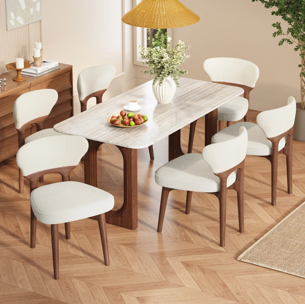 Set di 2 sedie da pranzo in chenille beige chiaro con struttura in legno massello