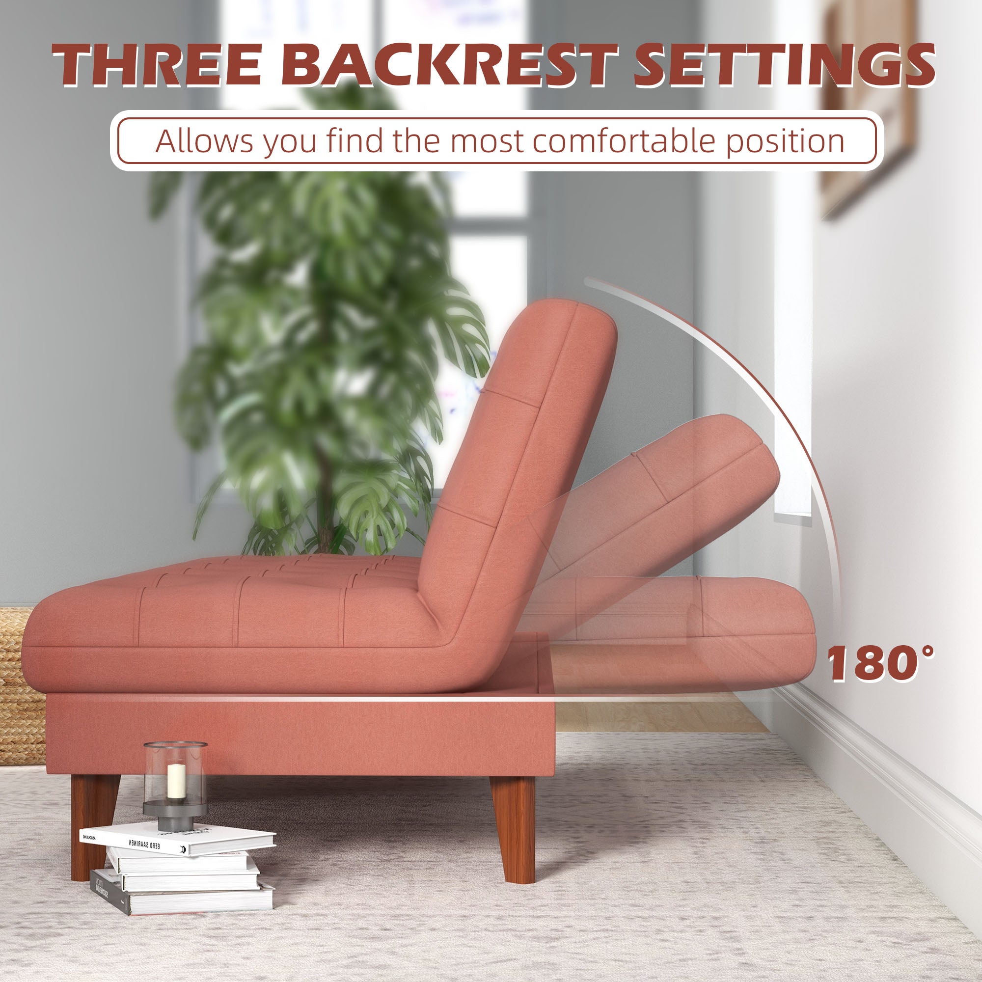 Divano Letto 3 Posti 185x85x84 cm in Tessuto Effetto Lino Arancione