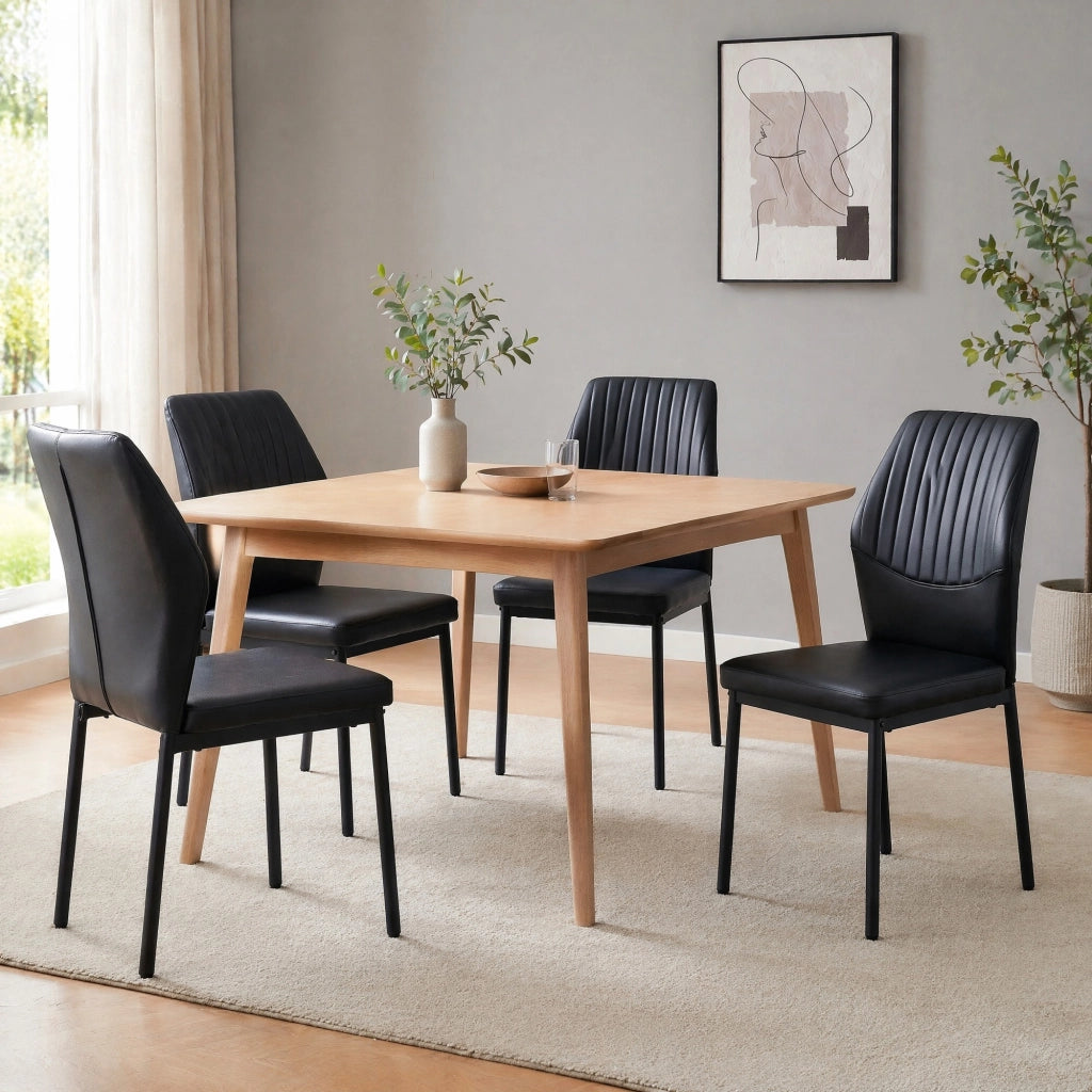 Sedia da Pranzo Set da 4 con Schienale Ergonomico Imbottito e Gambe in Metallo, PU Nero, 93 cm