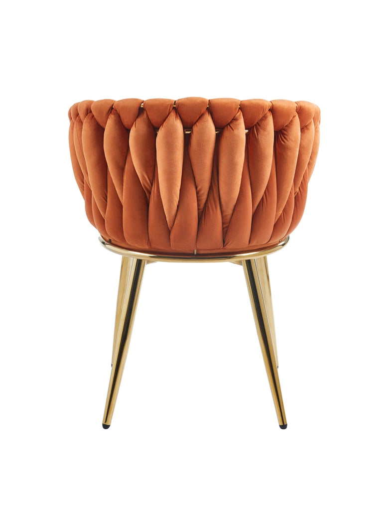 Poltrona Con Schienale In Velluto Intrecciato Design Moderno, Sedia Imbottita Circolare con Gambe in Metallo Placcato Oro Poltroncina  - Rust