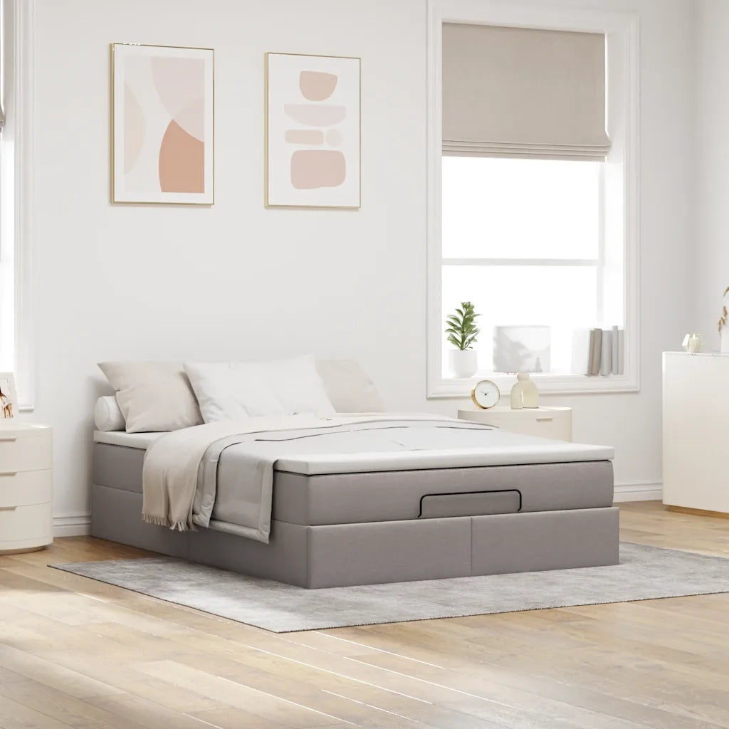 Struttura Letto Pouf con Materasso Tortora 140x200cm in Tessuto