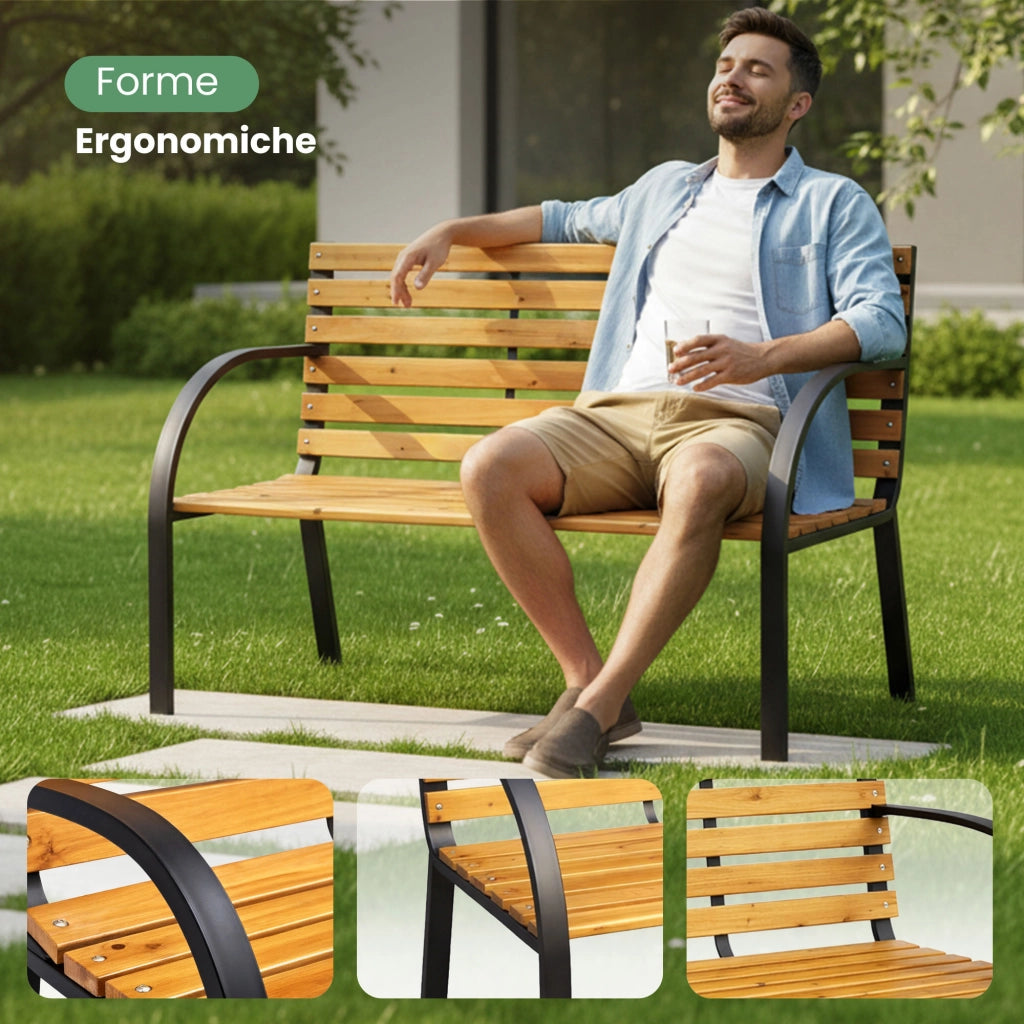 Panchina da giardino DALIA con legno laccato e gambe in acciaio larghezza 122 cm