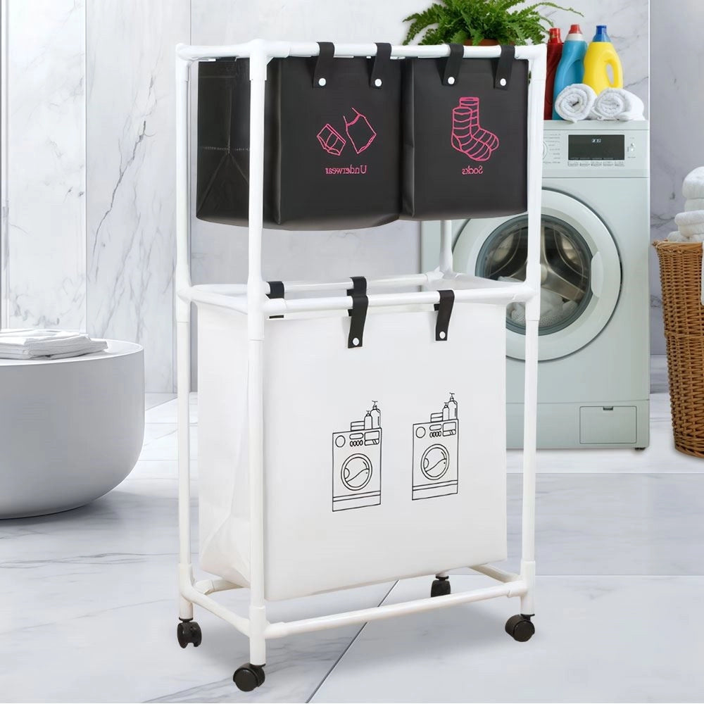Trade Shop - Cesto Portabiancheria Sporca Multifunzione A 2 Strati Con Ruote Carrello Portatile Lavaggi -