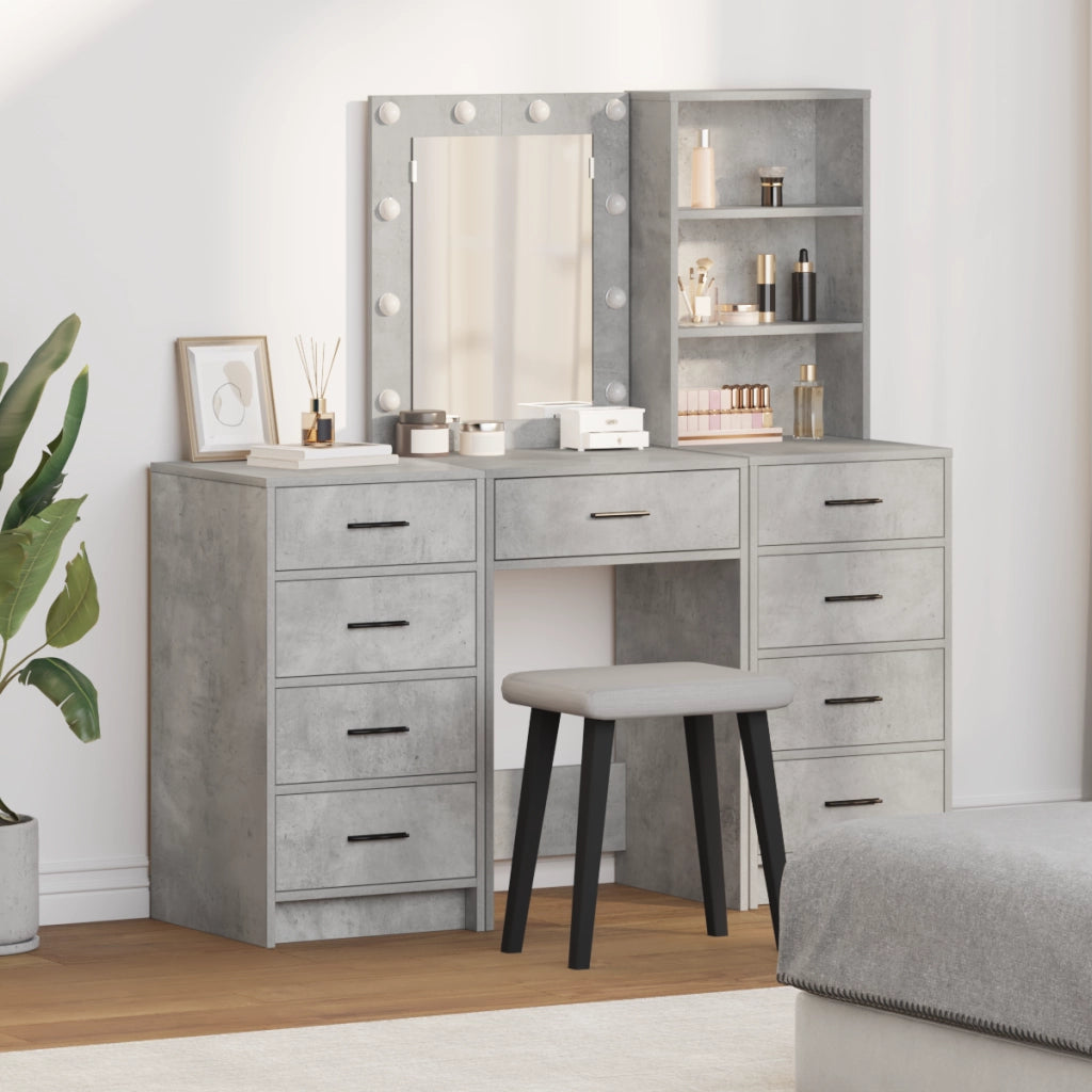 Set da Toeletta in 3 Pezzi con LED - Grigio Cemento Legno Ingegnerizzato