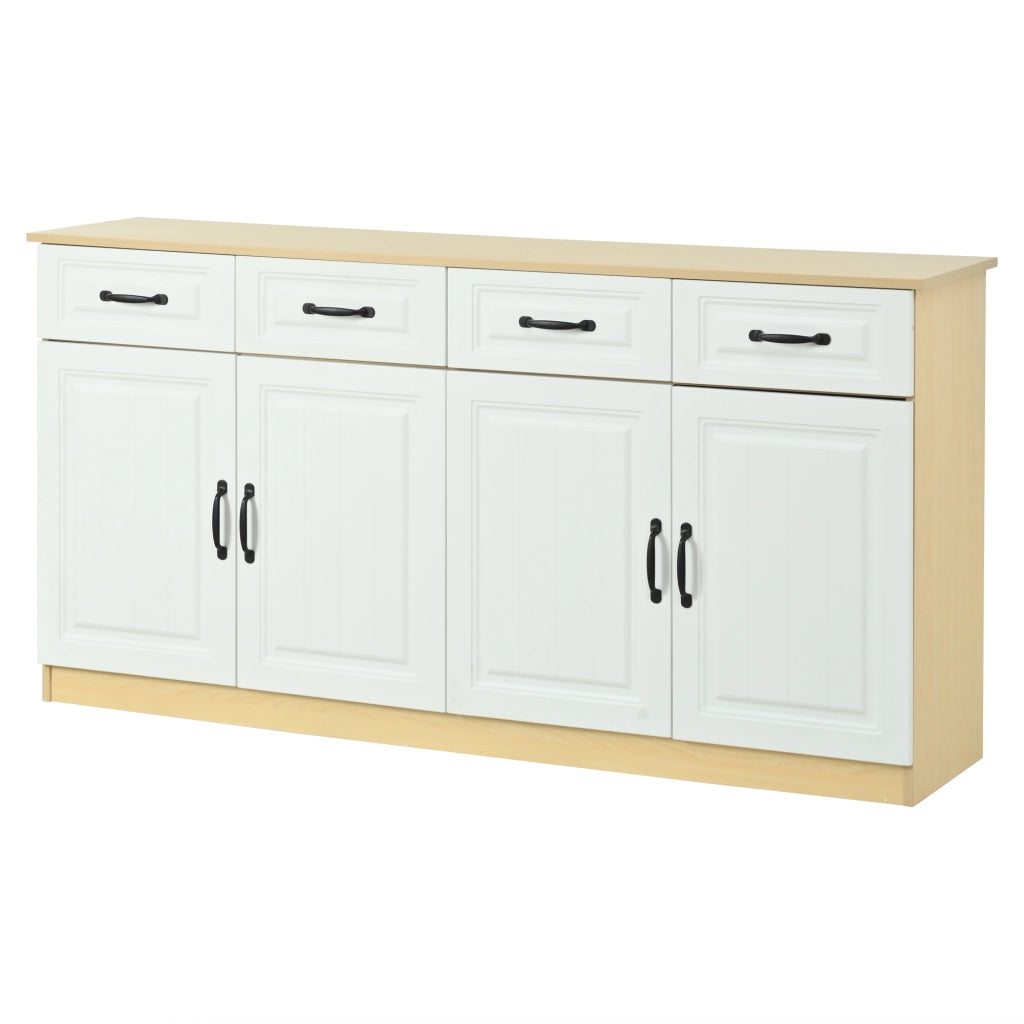 Sideboard moderno 160x35x80 cm in MDF bianco con 4 cassetti; 4 ante e 2 ripiani