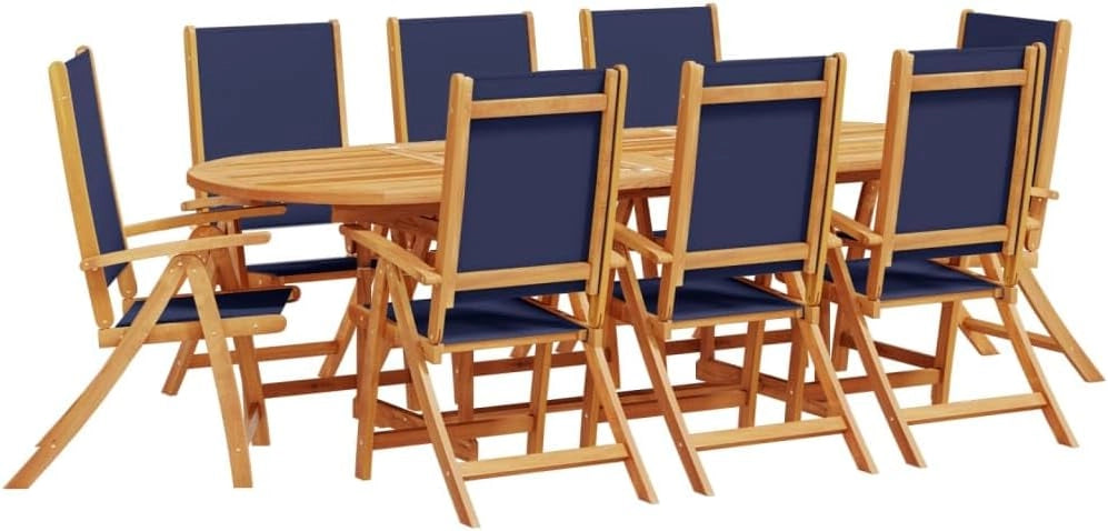Set da pranzo da giardino 9 pezzi in legno massello di acacia e textilene, set tavolo e sedie da giardino, tavolo terrazza esterna e sedie, set terrazza, mobili da giardino esterno - 3279305