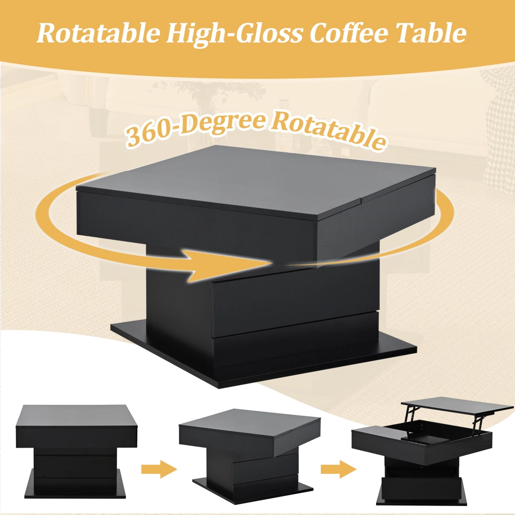 Tavolino da caffè con 1 cassetto; piano alzabile e rotante - per soggiorno - in truciolare - 70x70x45 cm - nero