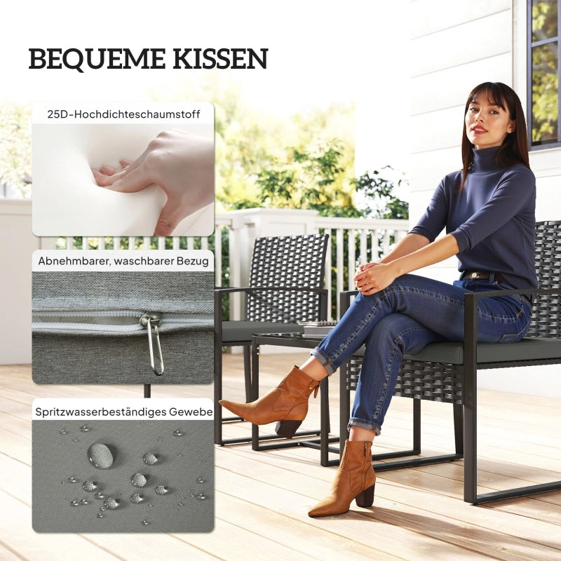 OKWISH Set da Giardino 2 Posti con 2 Poltrone e Tavolo, Cuscini Sfoderabili, Piano in Vetro, Acciaio Grigio Scuro