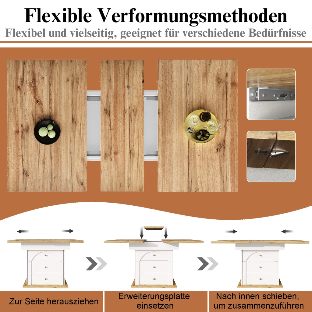 TAVOLO Allungabile 110-140x80x75 cm MDF Bianco e Naturale