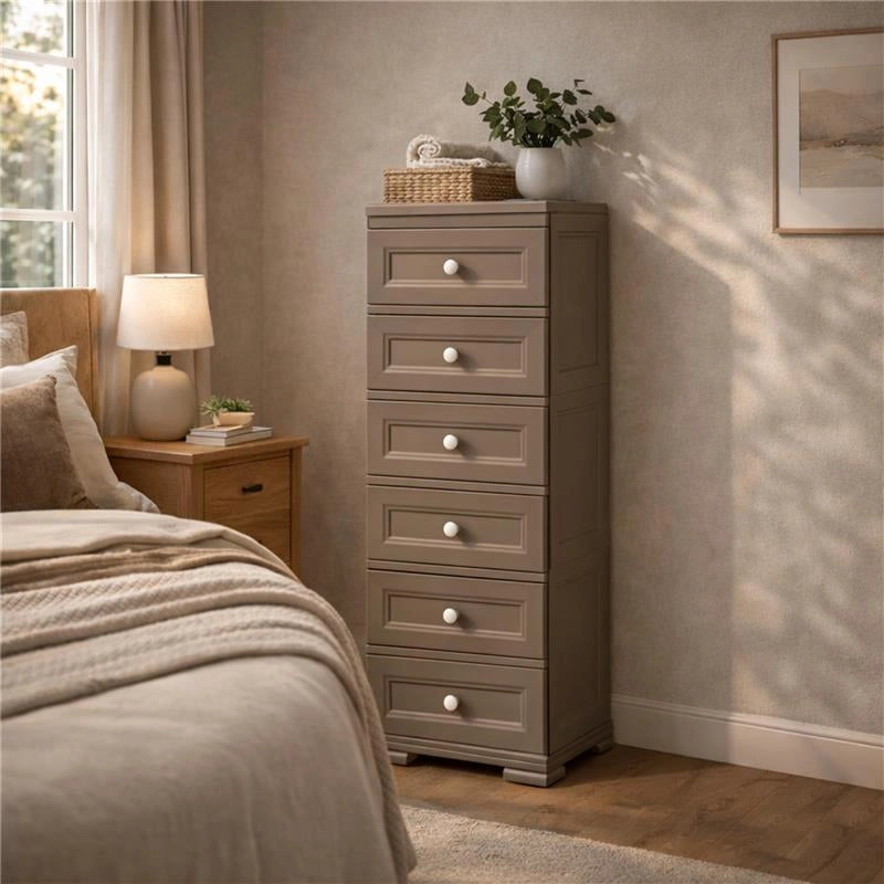 CASSETTIERA ALTA 6 CASSETTI PICCOLI WENGÉ 40X43X125 CM – MOBILE VERTICALE SALVASPAZIO PER ORGANIZZAZIONE CASA E INGRESSO