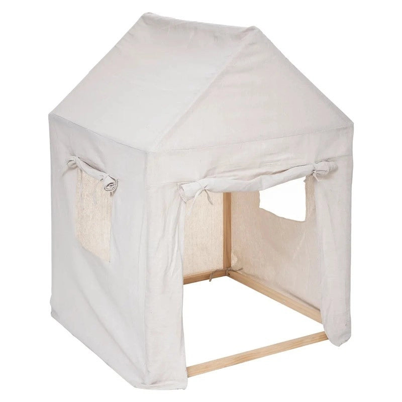 Casetta da gioco con tenda in legno di pino