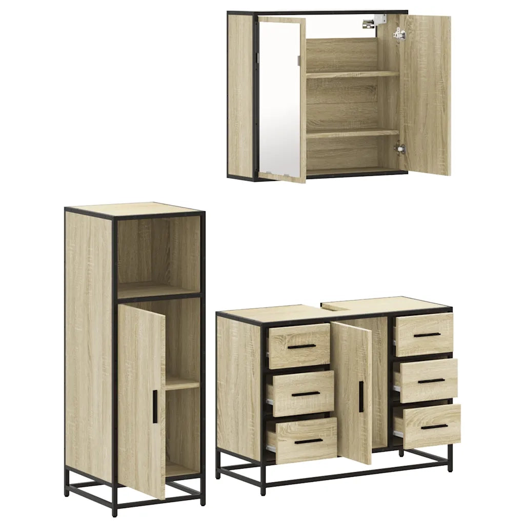 Set Mobili da Bagno 3 pz Rovere Sonoma in Legno Multistrato 3300961