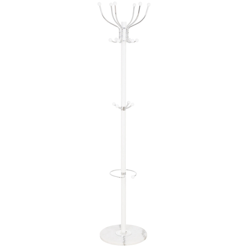 Perchero de metal blanco con paraguero y 6 ganchos D 36X178h cm