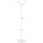 Perchero de metal blanco con paraguero y 6 ganchos D 36X178h cm