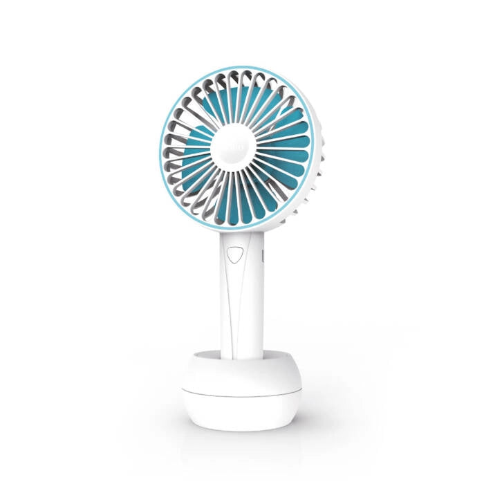 Ventilatore portatile ricaricabile a mano, batteria litio 2000mAh, 3 velocità 4 pale, autonomia 6 ore estate - SOGO