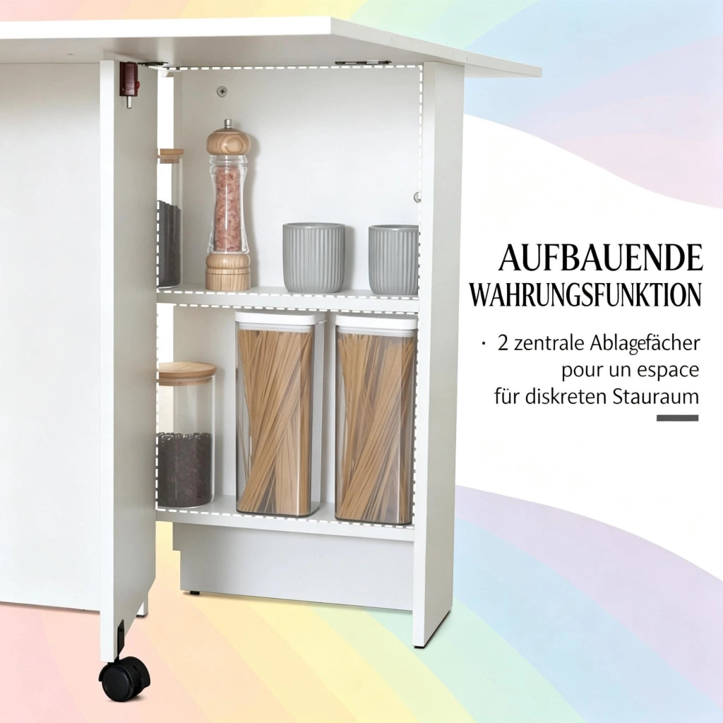 Tavolo da pranzo - pieghevole su ruote - compatto - tavolino mobile - versatile - solo tavolo