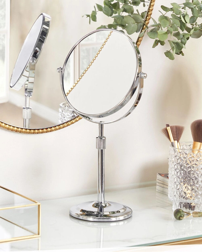 Specchio da trucco con ingrandimento color argento Ø 20 cm tavolo bagno camera da letto