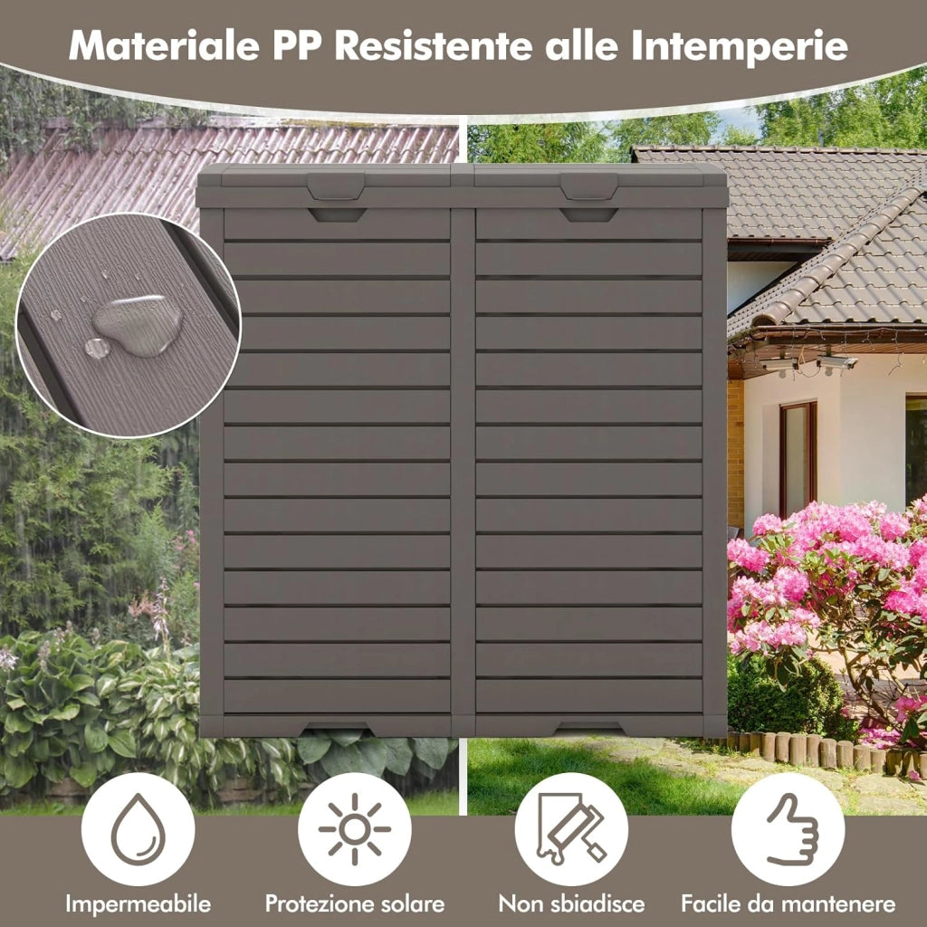 Pattumiera per Rifiuti Esterno e Interno 235 L, Contenitore per Raccolta Differenziata a Doppio Secchio Impermeabile con Coperchio, Vassoio e Maniglia, Bidone per Terrazza e Cucina (Marrone)