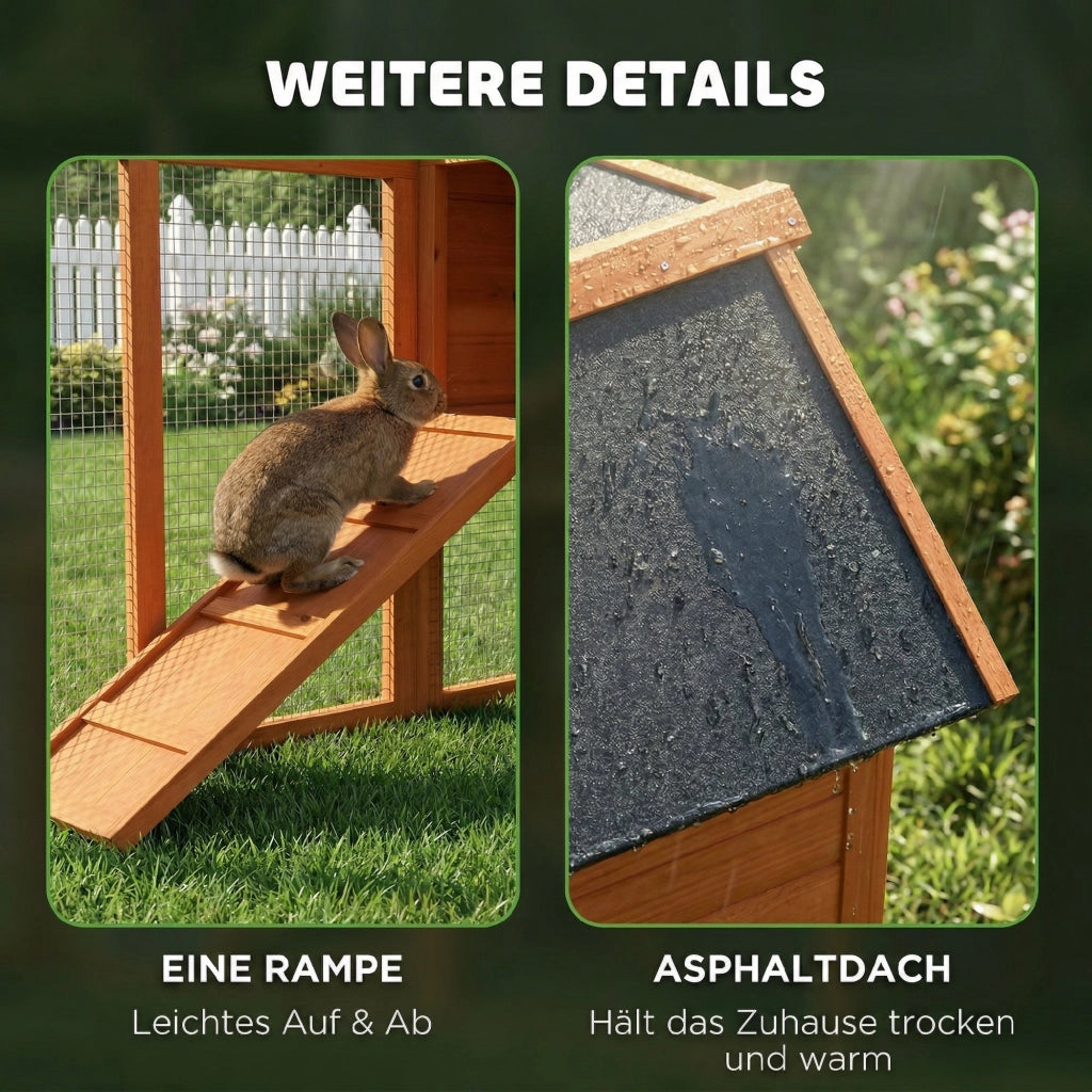 Gabbia per conigli 2 piani con recinto e tetto impermeabile ¨C zephmum ¨C 123.5x62.6x92.5 cm arancione