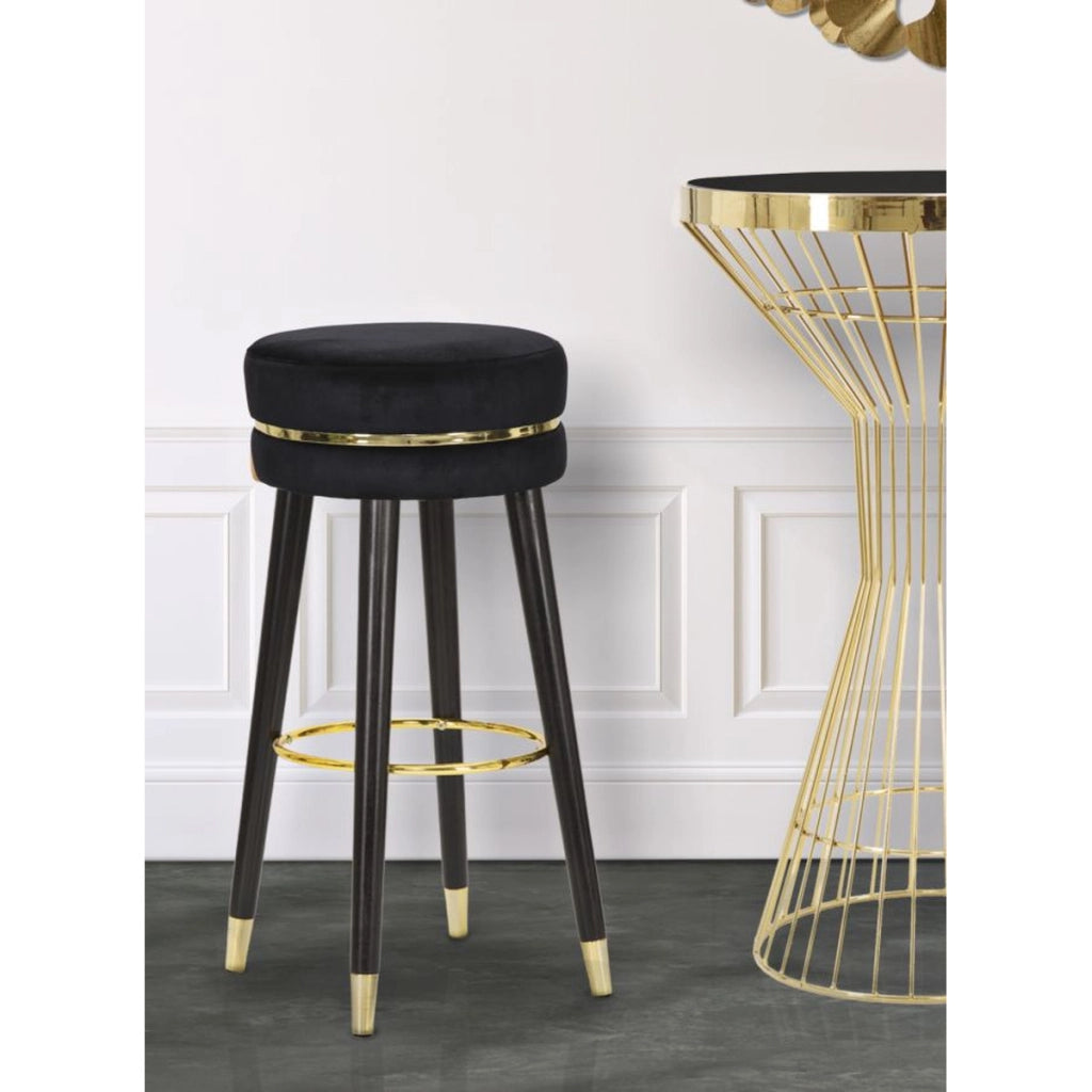 Sgabello da bar Paris nero e gold in tessuto su gambe nere – H 74 cm