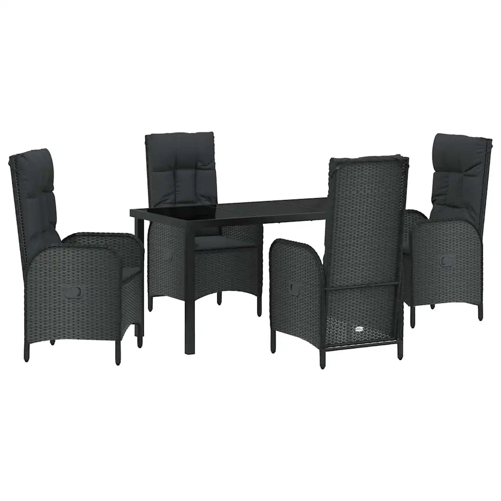 Set da Pranzo per Giardino con cuscino 5 pcs Nero polyrattan 3380115