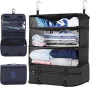 Set di 2 pezzi, inclusa valvola di compressione - Scatola di imballaggio pieghevole per borsa - Carrello di viaggio portatile - Set di appigli per appendere - Nero