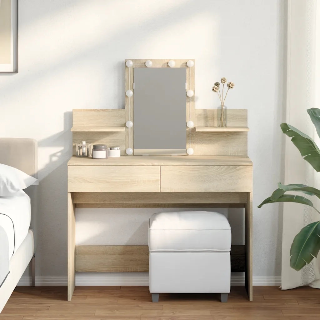 Toeletta | Tavolo da Trucco con LED Rovere Sonoma 100x40x130 cm
