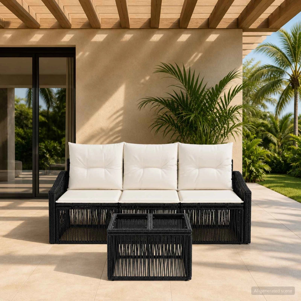 Set Divano da Giardino 4 pz Nero polyrattan 3435925