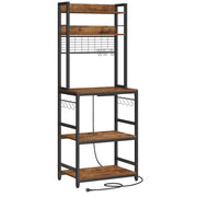 Mensola da cucina con multipresa supporto per microonde ripiano portaoggetti con pannello in rete metallica 14 ganci 40 x 80 x 170 cm marrone 12_0005670