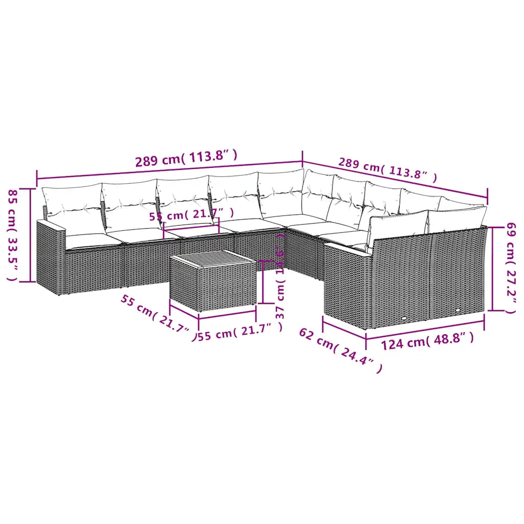 Set Divani da Giardino 11 pz con Cuscini Grigio in Polyrattan 3226362