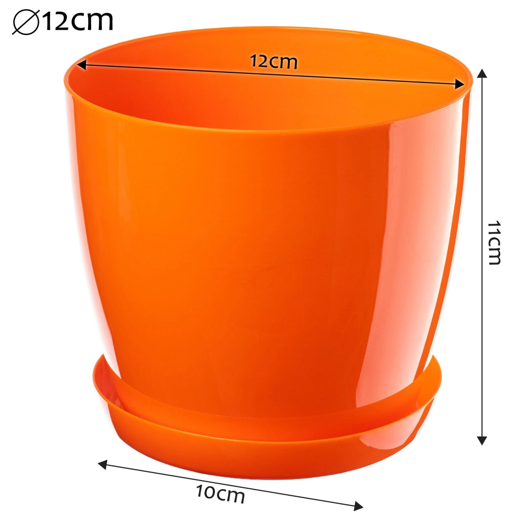 Vaso da fiori KADAX con sottovaso e coperchio in plastica, 12 cm, arancione.