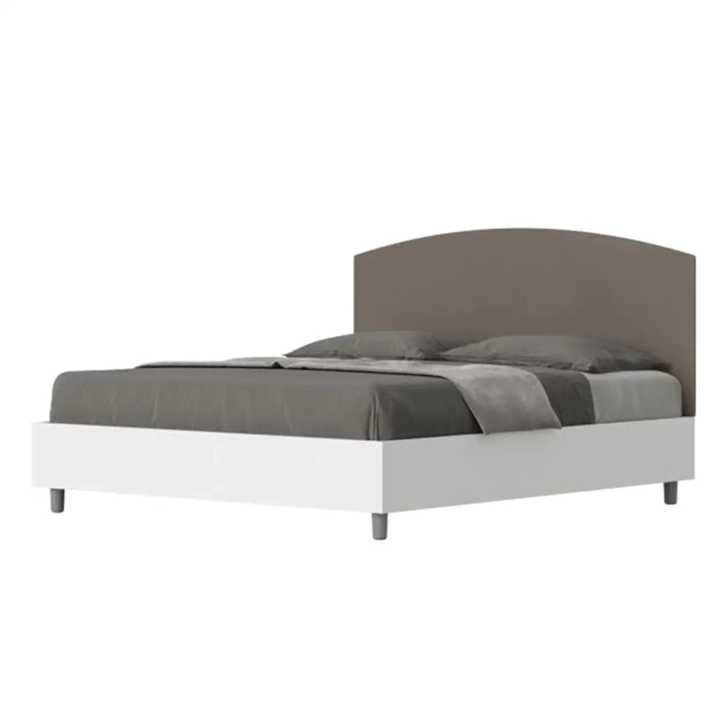 Letto matrimoniale contenitore 160x200 bianco frassino testata similpelle cappuccino Antilia