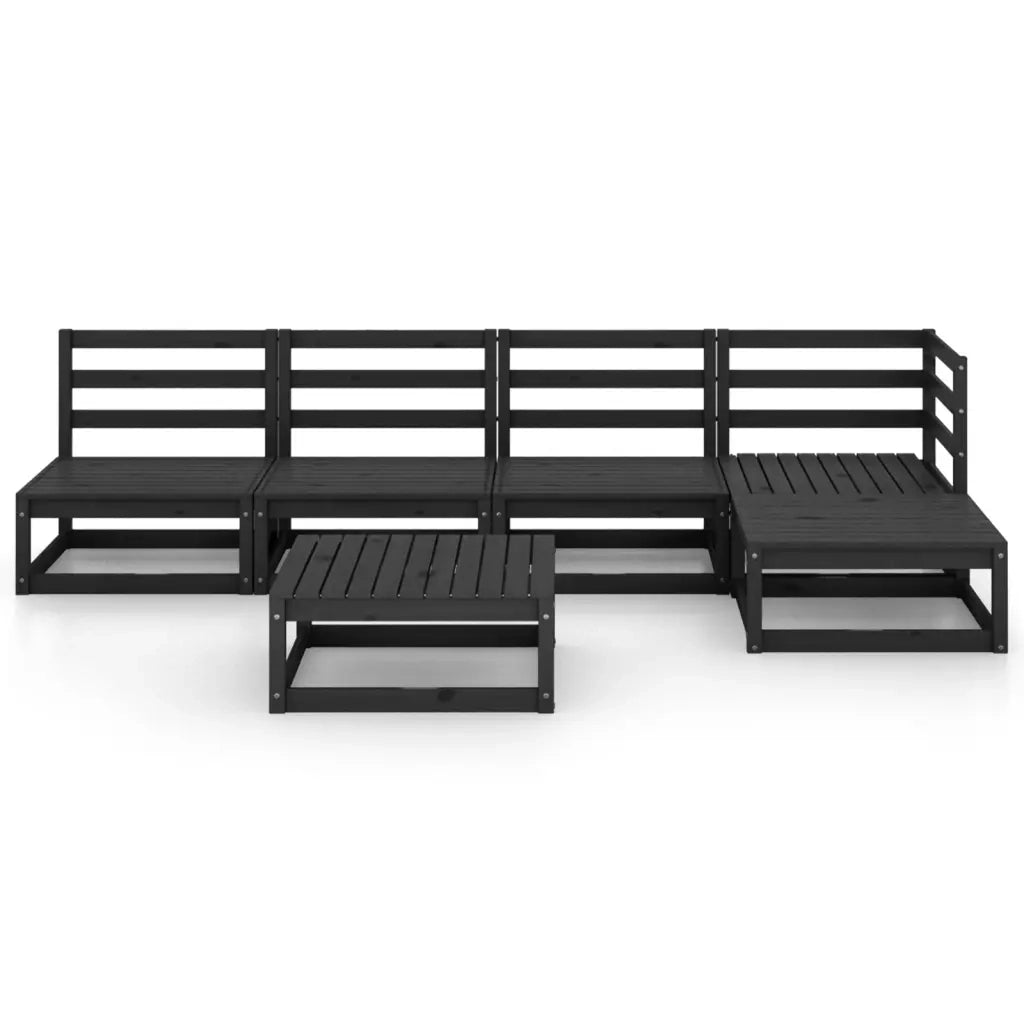 Set Divani da Giardino 5 pz Nero in Legno Massello di Pino 3075518