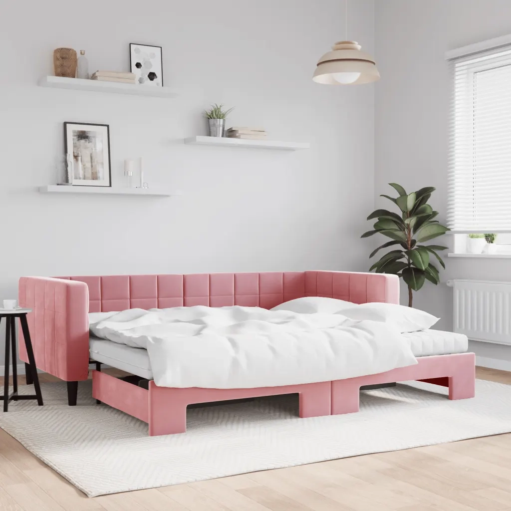 Divano Letto Estraibile con Materassi Rosa 90x200 cm Velluto 3196718