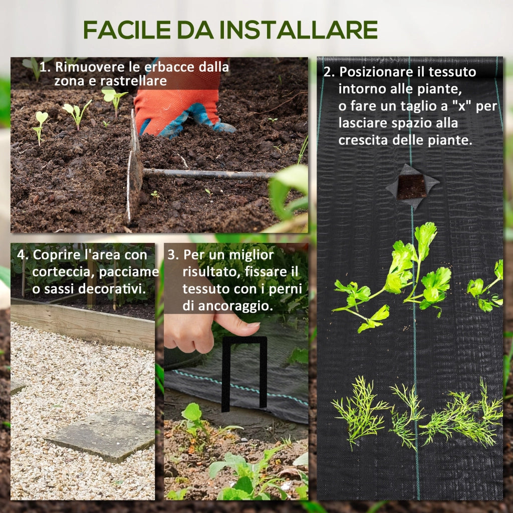 Telo per Pacciamatura 100x2 m Traspirante e Anti-UV in Polipropilene Nero