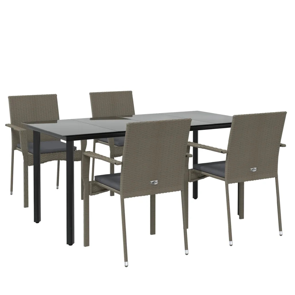Set da Pranzo Giardino 5pz Nero e Grigio con Cuscini Polyrattancod mxl 124393
