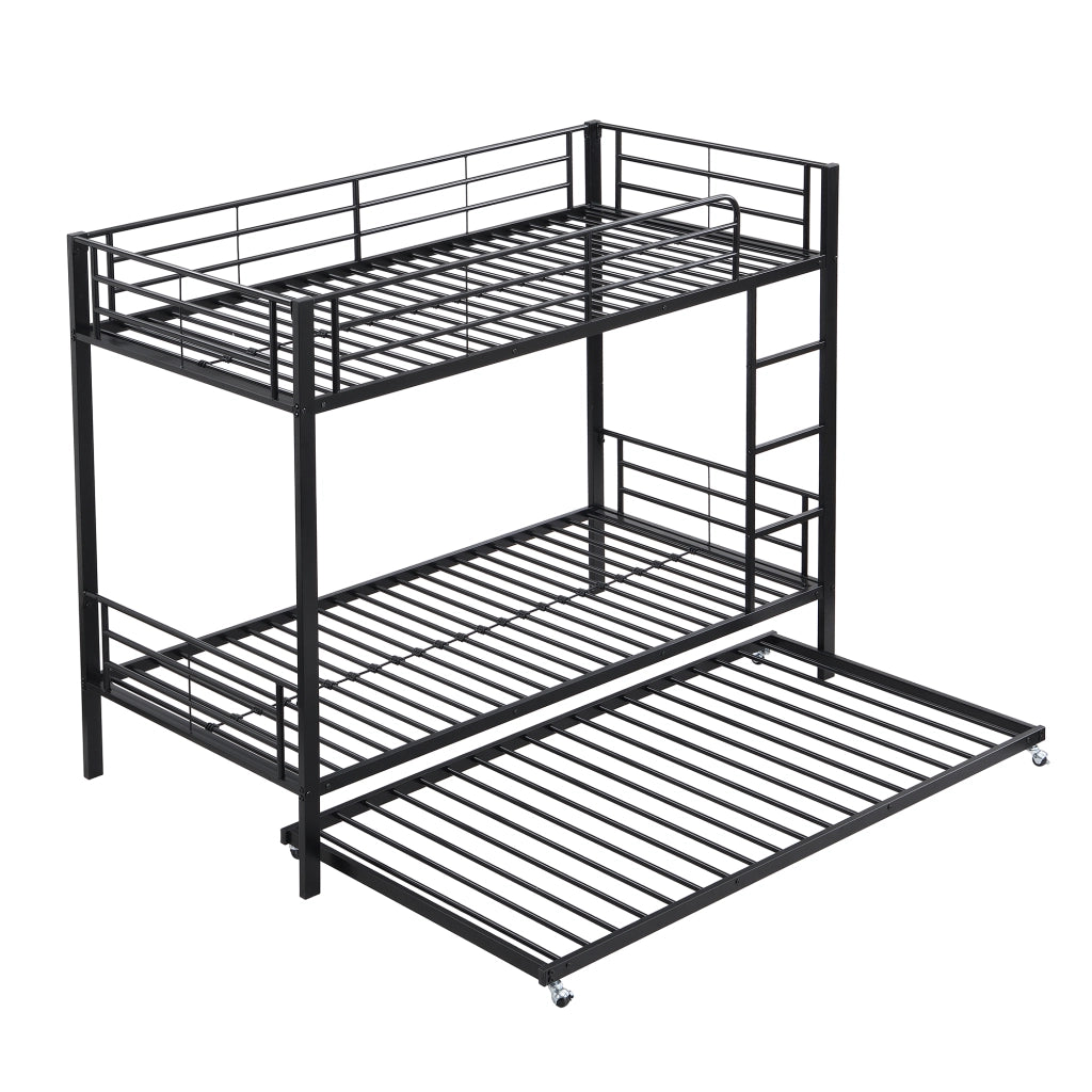 Letto a Castello 90x200 cm e 90x190 cm; 3 Posti - con Scaletta; Sponde in Metallo Nero