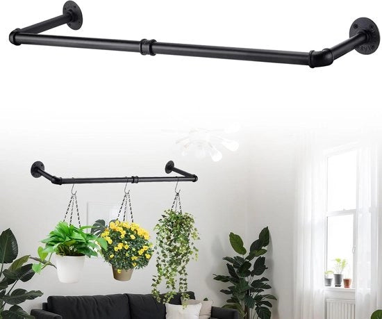 Hanger per piante per interni - vasi per piante appesi supporto per piante da finestra - 3 ganci in macramè pannelli per piante - asta metallica nera galleggiante - fissaggio al soffitto o alla parete decorativo (non incluso vaso, catena e pianta)