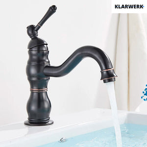 NALA | Rubinetto da bagno basso vintage Gastro nero spazzolato |. Rubinetto per lavabo retrò premium in acciaio inossidabile piccolo |